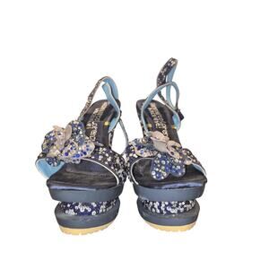 GL inspired Rhinestone Platform Stiletto Sandals - Blue/Silver Size 38